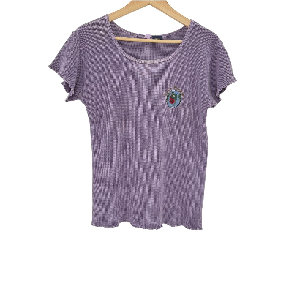 Waffle Knit Top Purple Planet Bluegrass Patch Ruffle‎ Short Sleeve Tee Size 3